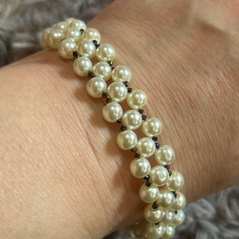 Handcrafted classic Czech glass pearl rainbow seed bead lattice bracelet